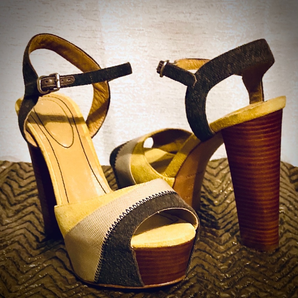 See by Chloe platform sandals, canvas and suede.